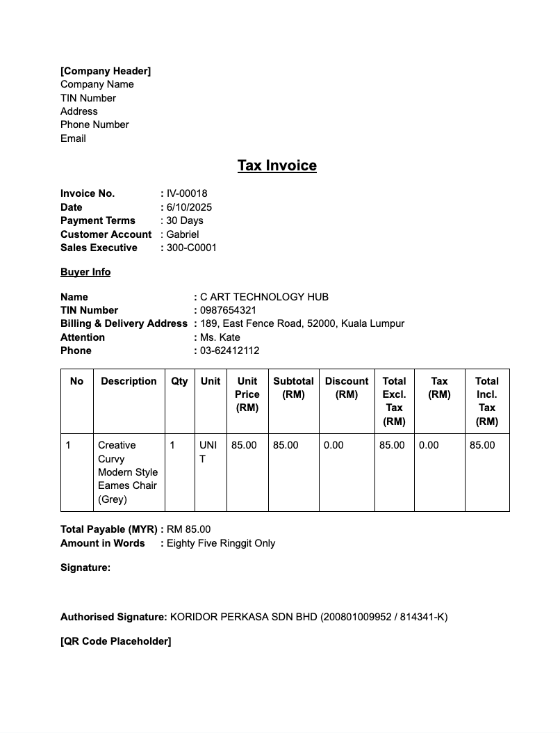 Retail or Consumer Goods e-Invoice Template